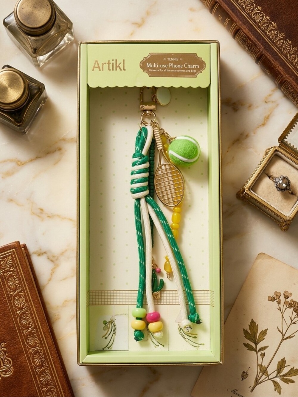 Tennis Charm Phone Keychain/ Bag Charm- Green - Picture 3 of 10